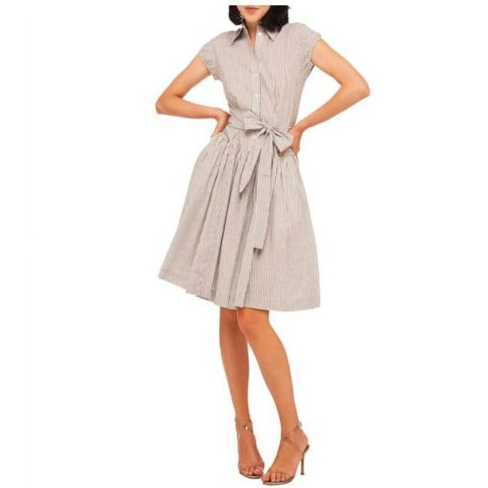 Norma Kamali Cap Sleeve Woven Shirt Dress in Mattress Tick Stripe Size Medium
